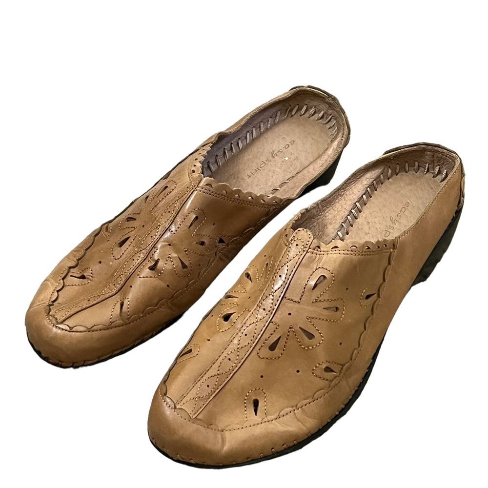Easy Spirit | Vintage leather tan slip on mules slides size 9